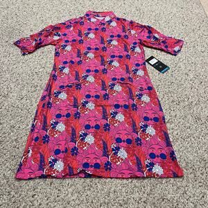 NWT IBKUL Ruched Sleeve Dress Sz M Floral Elbow Sleeve Outdoor Coastal Beach